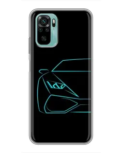 Чохол для Xiaomi Redmi Note 10 з картинкою «Блакитний силует Lamborghini»