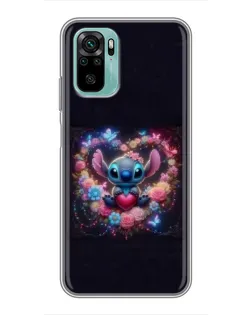 Чехол для Xiaomi Redmi Note 10 с картинкой «Stitch в цветах»
