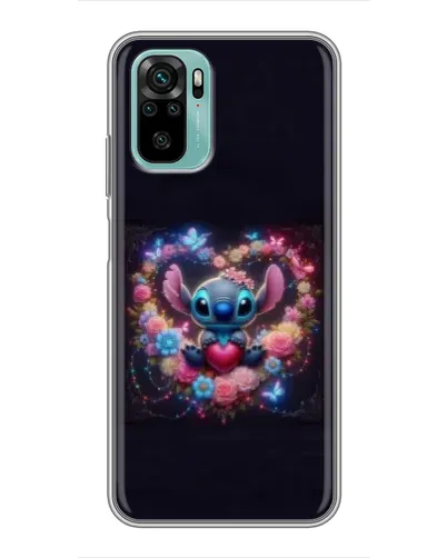 Чехол для Xiaomi Redmi Note 10 с картинкой «Stitch в цветах»