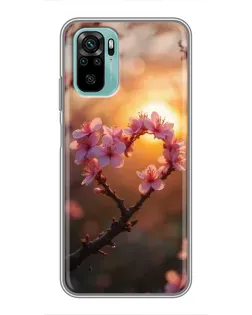 Чохол для Xiaomi Redmi Note 10 з картинкою «Рожевий цвіт  сердечко на тлі заходу»