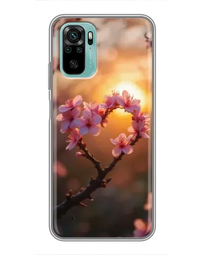 Чохол для Xiaomi Redmi Note 10 з картинкою «Рожевий цвіт  сердечко на тлі заходу»