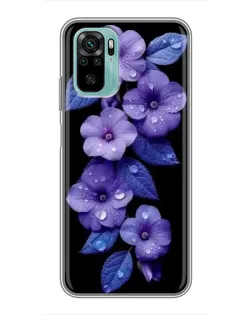Чохол для Xiaomi Redmi Note 10 з картинкою «Фіолетові квіти з росою»