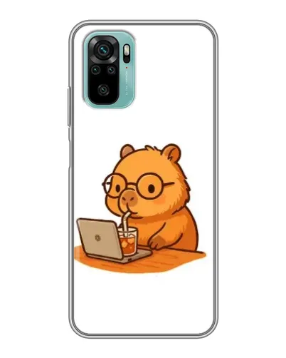 Чехол для Xiaomi Redmi Note 10 с картинкой «Капибара с ноутбуком»