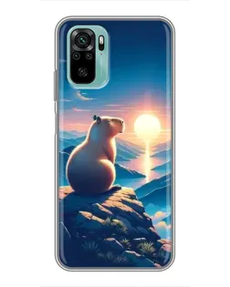 Чохол для Xiaomi Redmi Note 10 з картинкою «Захід сонця з капібарою»