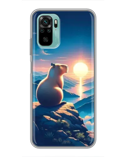 Чехол для Xiaomi Redmi Note 10 с картинкой «Закат солнца с капибарой»