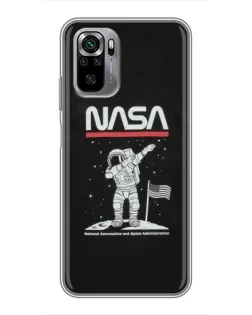 Чехол для Xiaomi Redmi Note 10S с картинкой «NASA — шагаем по Луне»
