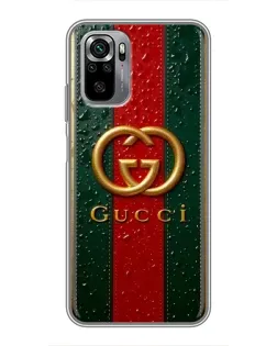 Чехол для Xiaomi Redmi Note 10S с картинкой «Gucci — фирменная полоса и золото»