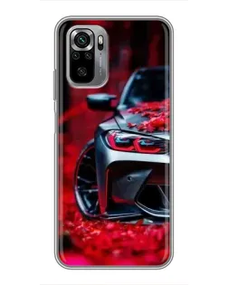 Чехол для Xiaomi Redmi Note 10S с картинкой «Спортивная BMW и цветы»