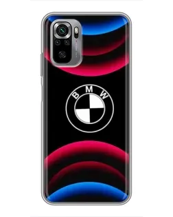 Чехол для Xiaomi Redmi Note 10S с картинкой «Логотип BMW и неоновые дуги»