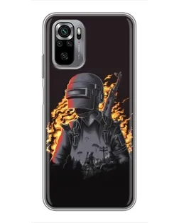 Чехол для Xiaomi Redmi Note 10S с картинкой «PUBG — огненный силуэт»