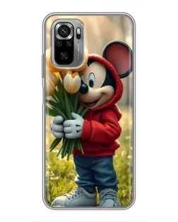 Чехол для Xiaomi Redmi Note 10S с картинкой «Микки с тюльпанами»