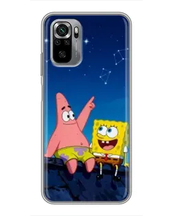 Чехол для Xiaomi Redmi Note 10S с картинкой «Губка Боб и Патрик ночью»