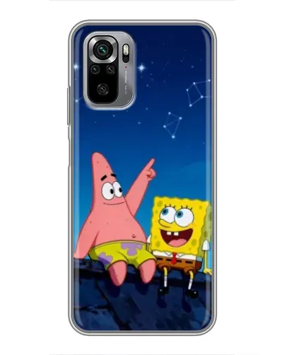 Чехол для Xiaomi Redmi Note 10S с картинкой «Губка Боб и Патрик ночью»