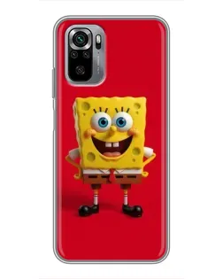 Чехол для Xiaomi Redmi Note 10S с картинкой «Спанч Боб на красном»