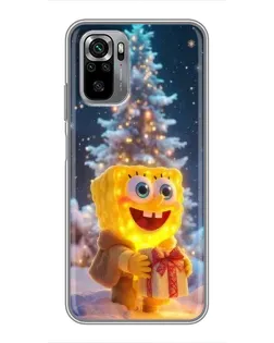 Чехол для Xiaomi Redmi Note 10S с картинкой «Рождественский Спанч Боб»