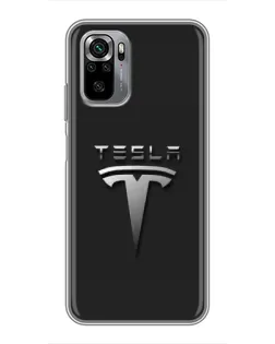 Чехол для Xiaomi Redmi Note 10S с картинкой «Стальной логотип Tesla»