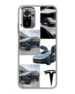Чехол для Xiaomi Redmi Note 10S с картинкой «Коллаж Cybertruck Tesla»