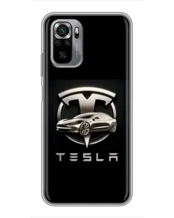 Чехол для Xiaomi Redmi Note 10S с картинкой «Tesla — серебристое авто»