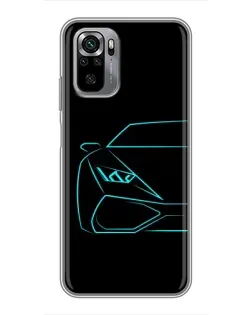 Чехол для Xiaomi Redmi Note 10S с картинкой «Голубой силуэт Lamborghini»
