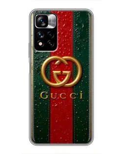 Чехол для Xiaomi Redmi Note 11 Pro Plus с картинкой «Gucci — фирменная полоса и золото»
