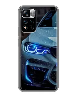 Чехол для Xiaomi Redmi Note 11 Pro Plus с картинкой «Взгляд BMW с синими фарами»