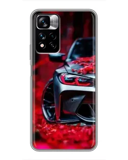 Чехол для Xiaomi Redmi Note 11 Pro Plus с картинкой «Спортивная BMW и цветы»