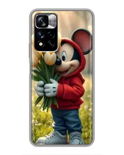 Чехол для Xiaomi Redmi Note 11 Pro Plus с картинкой «Микки с тюльпанами»