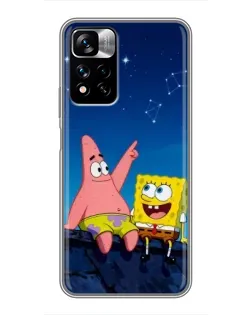 Чехол для Xiaomi Redmi Note 11 Pro Plus с картинкой «Губка Боб и Патрик ночью»