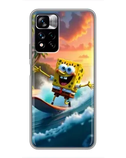 Чехол для Xiaomi Redmi Note 11 Pro Plus с картинкой «Губка Боб серфингист»