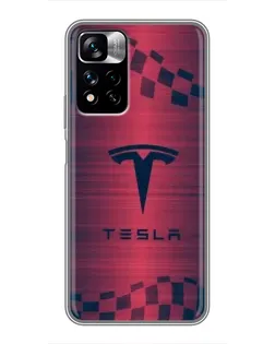 Чехол для Xiaomi Redmi Note 11 Pro Plus с картинкой «Тесла красный карбон»