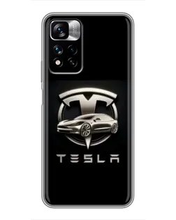 Чехол для Xiaomi Redmi Note 11 Pro Plus с картинкой «Tesla — серебристое авто»