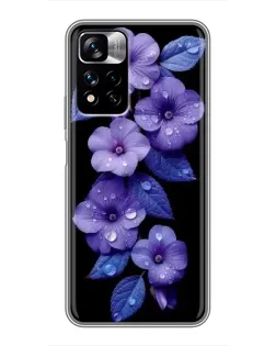 Чохол для Xiaomi Redmi Note 11 Pro Plus з картинкою «Фіолетові квіти з росою»