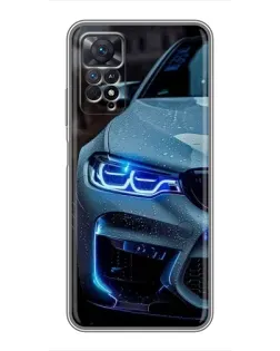 Чехол для Xiaomi Redmi Note 11 Pro с картинкой «Взгляд BMW с синими фарами»