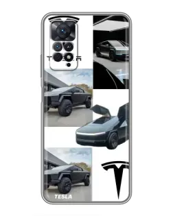 Чехол для Xiaomi Redmi Note 11 Pro с картинкой «Коллаж Cybertruck Tesla»