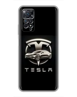 Чехол для Xiaomi Redmi Note 11 Pro с картинкой «Tesla — серебристое авто»