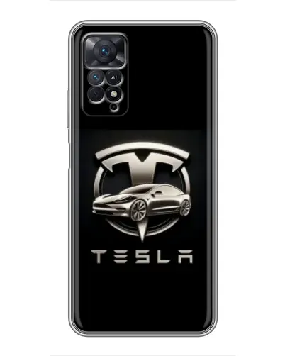 Чехол для Xiaomi Redmi Note 11 Pro с картинкой «Tesla — серебристое авто»