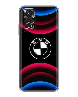Чехол для Xiaomi Redmi Note 11 / 11s с картинкой «Логотип BMW и неоновые дуги»