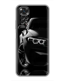 Чехол для Xiaomi Redmi Note 11 / 11s с картинкой «Черная BMW — профиль»