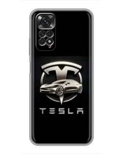 Чехол для Xiaomi Redmi Note 11 / 11s с картинкой «Tesla — серебристое авто»