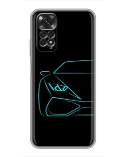 Чехол для Xiaomi Redmi Note 11 / 11s с картинкой «Голубой силуэт Lamborghini»