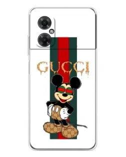 Чехол для Xiaomi Redmi Note 11R с картинкой «Микки Маус Gucci — полосы»