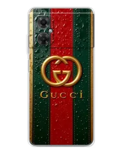 Чехол для Xiaomi Redmi Note 11R с картинкой «Gucci — фирменная полоса и золото»