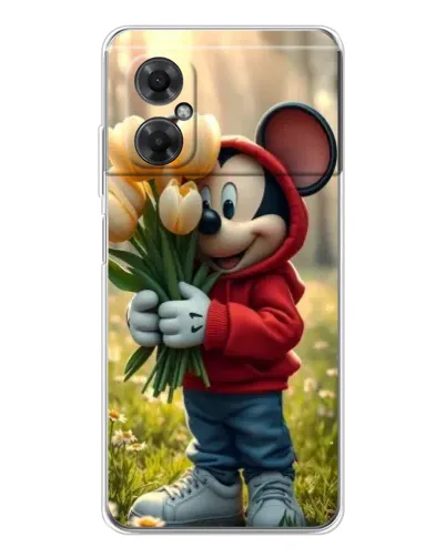 Чехол для Xiaomi Redmi Note 11R с картинкой «Микки с тюльпанами»