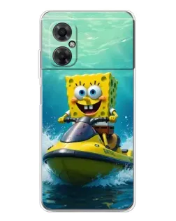 Чехол для Xiaomi Redmi Note 11R с картинкой «Спанч Боб на гидроцикле»