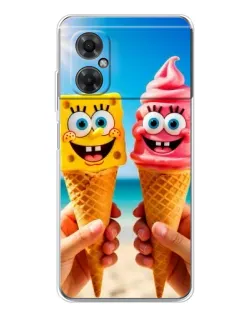 Чехол для Xiaomi Redmi Note 11R с картинкой «Спанч Боб мороженое»