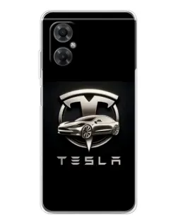 Чехол для Xiaomi Redmi Note 11R с картинкой «Tesla — серебристое авто»
