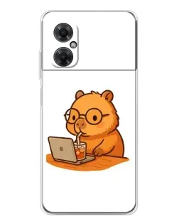 Чехол для Xiaomi Redmi Note 11R с картинкой «Капибара с ноутбуком»