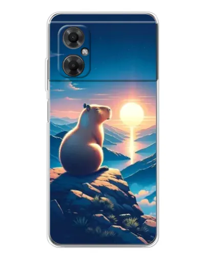 Чехол для Xiaomi Redmi Note 11R с картинкой «Закат солнца с капибарой»
