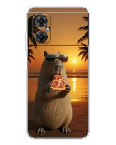 Чехол для Xiaomi Redmi Note 11R с картинкой «Капибара с пиццей»