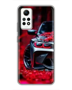 Чехол для Xiaomi Redmi Note 12 Pro (4g) с картинкой «Спортивная BMW и цветы»